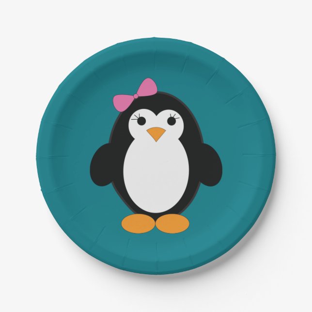 Plato De Papel Cute Chica Penguin (Anverso)