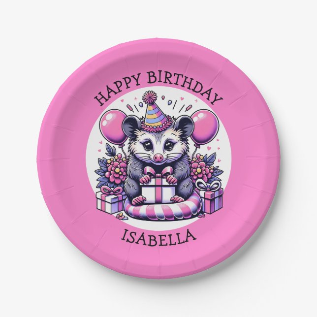 Plato De Papel Cute Chica personalizado Cumpleaños Possum (Anverso)