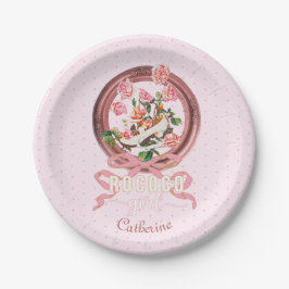 Plato De Papel Cute Chica Rosa Zapato Rococó Rosas Lazo Nombre