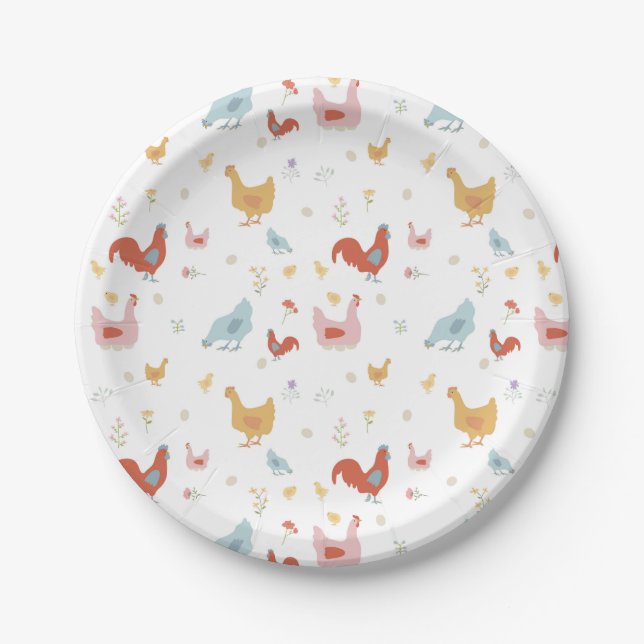 Plato De Papel Cute Chickens Hens and Baby Chicks (Anverso)
