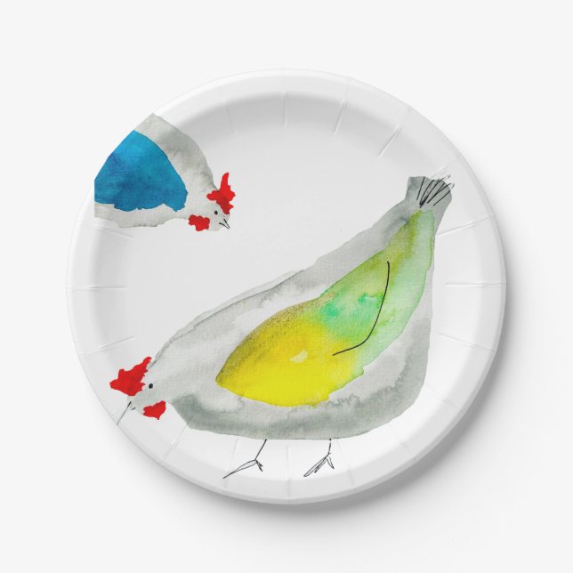 Plato De Papel Cute chickens watercolor (Anverso)