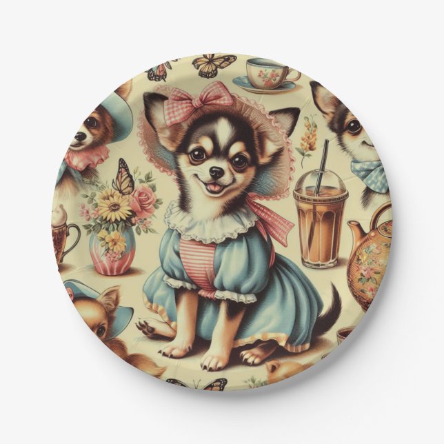 Plato De Papel Cute Chihuahua Puppy Pintura (Anverso)