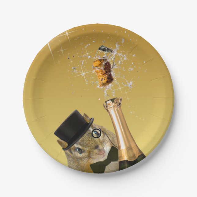 Plato De Papel Cute Chipmunk Fiesta de Nochevieja (Anverso)