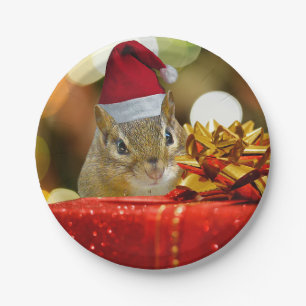 Plato De Papel Cute Chipmunk Merry Christmas