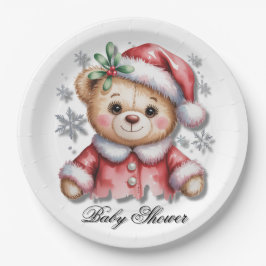 Plato De Papel Cute Christmas Bear and Snowflakes