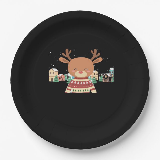 Plato De Papel Cute Christmas Deer Minimal Design  (Anverso)