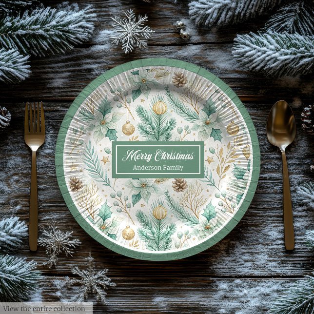 Plato De Papel Cute Christmas Paper Plates Pastel Sage and Gold (Cute Christmas Paper Plates Pastel Sage and Gold)