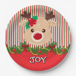 Plato De Papel Cute Christmas Reindeer Custom