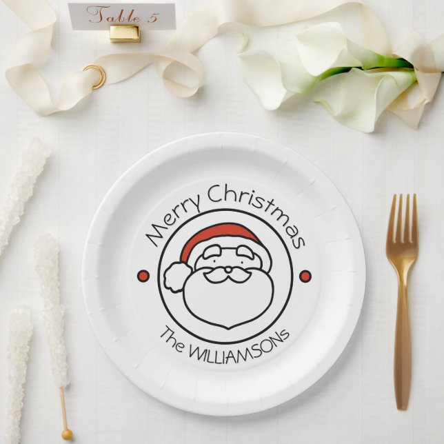 Plato De Papel Cute Christmas Santa Claus with Red Hat (Boda)