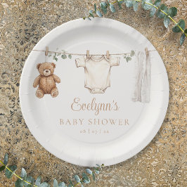Plato De Papel Cute Clothesline Género Neutral Baby Shower