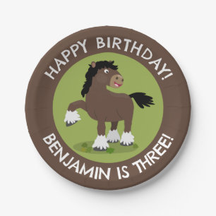 Plato De Papel Cute Clydesdale equino de cumpleaños personalizado