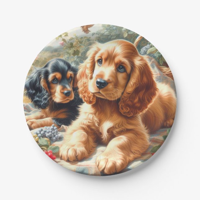 Plato De Papel Cute Cocker Spaniel Painting (Anverso)