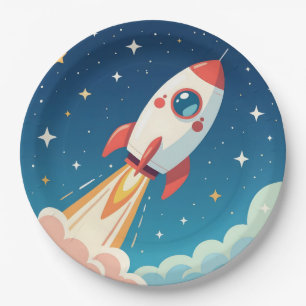 Plato De Papel Cute cohete espacial despegando