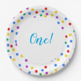 Plato De Papel Cute Colorful Confetti Dots 1º cumpleaños