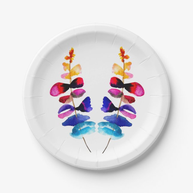 Plato De Papel Cute colorful leaves watercolor (Anverso)