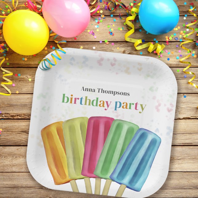 Plato De Papel Cute Colorful Moderno Birthday Popsicles Verano (Subido por el creador)