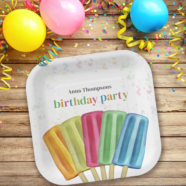Plato De Papel Cute Colorful Moderno Birthday Popsicles Verano (Subido por el creador)