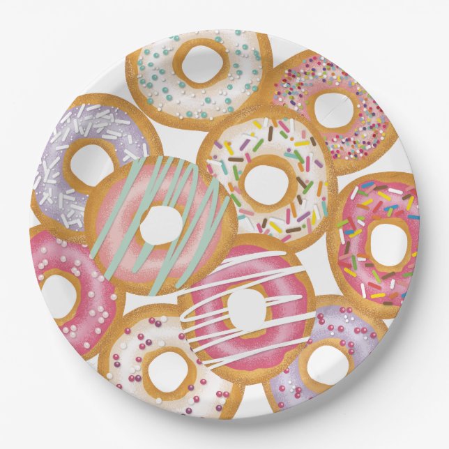 Plato De Papel Cute Colorful Pastel Donuts Cumpleaños (Anverso)