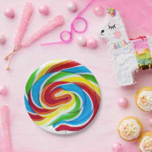 Plato De Papel Cute colorido dulce dulce dulce arcoiris Lollipop