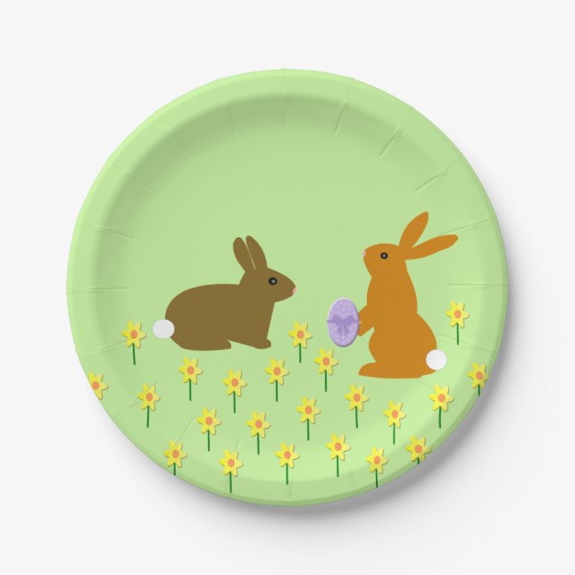 Plato De Papel Cute conejitos de Pascua y Daffodils (Anverso)