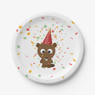 Plato De Papel Cute Confetti Fiesta Beaver