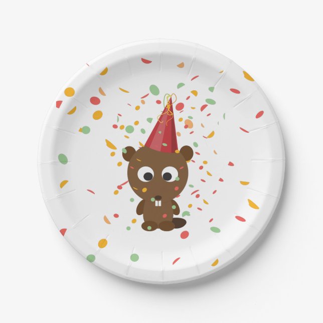 Plato De Papel Cute Confetti Fiesta Beaver (Anverso)
