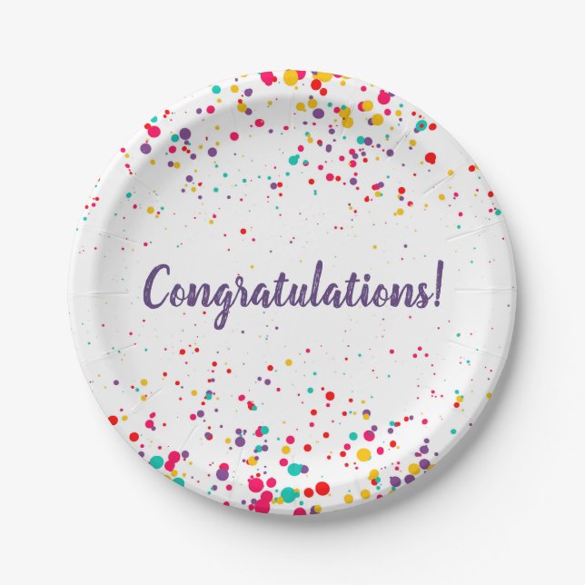 Plato De Papel Cute Confetti Graduation Plate (Anverso)