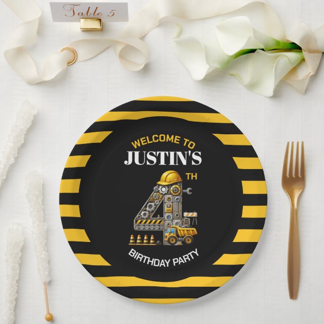 Plato De Papel Cute Construcción 4ª Placas de papel Fiesta de cum (Boda)