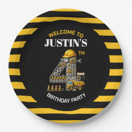 Plato De Papel Cute Construcción 4ª Placas de papel Fiesta de cum