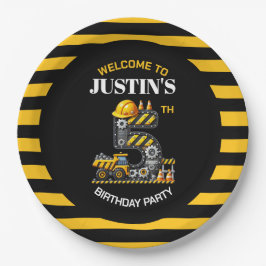 Plato De Papel Cute Construction 5ª fiesta de cumpleaños