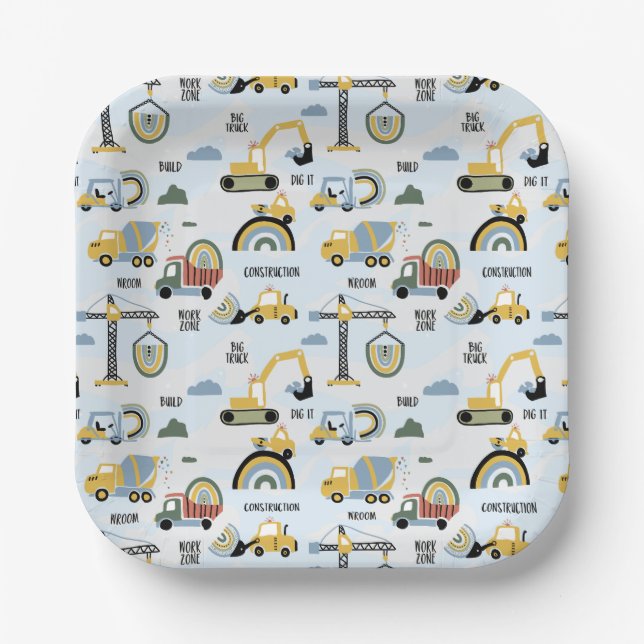 Plato De Papel Cute Construction Theme Party (Anverso)