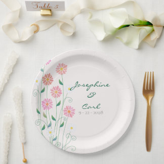 Plato De Papel Cute Country Daisies Pink Floral