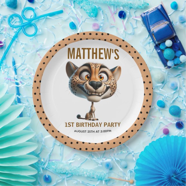 Plato De Papel Cute Crazy Cheetah Farm Theme 1st Birthday (Fiesta)
