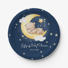 Plato De Papel Cute Crescent Navy Moon Teddy Bear Baby Shower