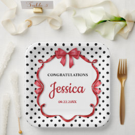 Plato De Papel Cute Crimson Bow Baby Shower