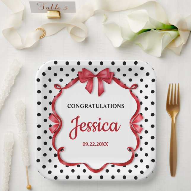 Plato De Papel Cute Crimson Bow Baby Shower (Boda)