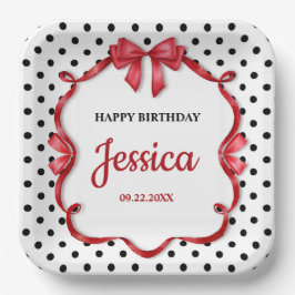 Plato De Papel Cute Crimson Bow Birthday