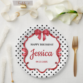 Plato De Papel Cute Crimson Bow Birthday