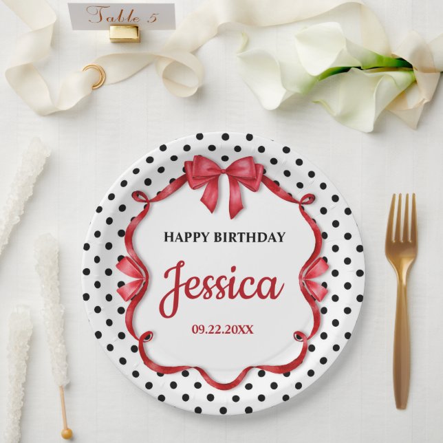 Plato De Papel Cute Crimson Bow Birthday (Boda)