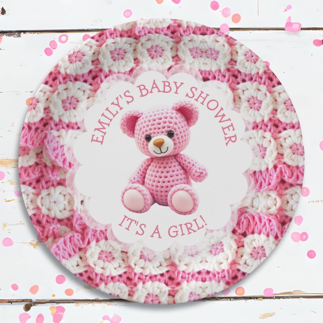 Plato De Papel Cute Crocheted Teddy Bear Girl's Baby Shower (Subido por el creador)