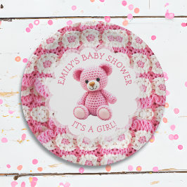 Plato De Papel Cute Crocheted Teddy Bear Girl's Baby Shower