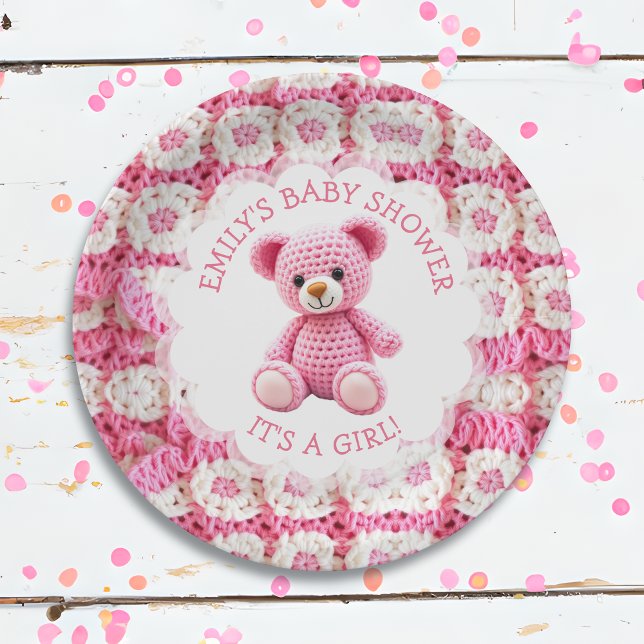 Plato De Papel Cute Crocheted Teddy Bear Girl's Baby Shower (Subido por el creador)
