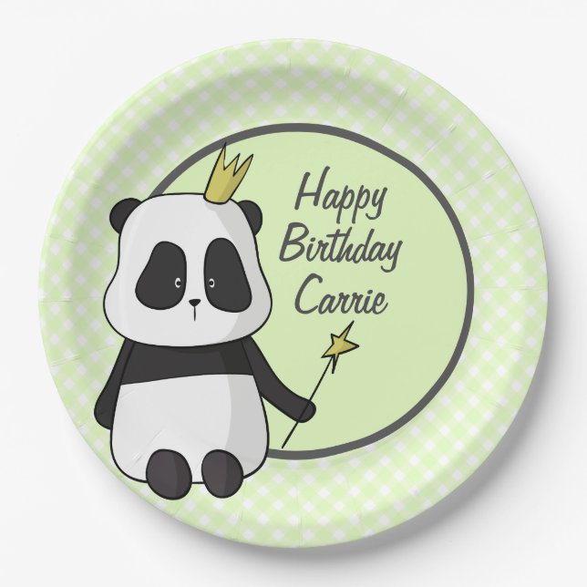 Plato De Papel Cute cumpleaños Panda Placa de papel (Anverso)