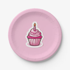 Plato De Papel Cute Cupcake Tema Cumpleaños Chica Placas de papel