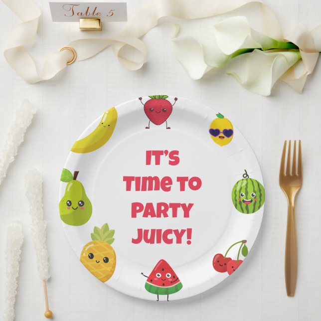 Plato De Papel Cute Custom Funny Fruit Kid Birthday Party  Plates (Boda)