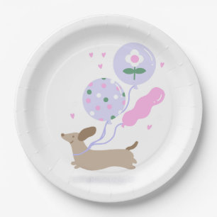 Plato De Papel Cute Dachshund Weiner Perro Lover Fiesta Rosa