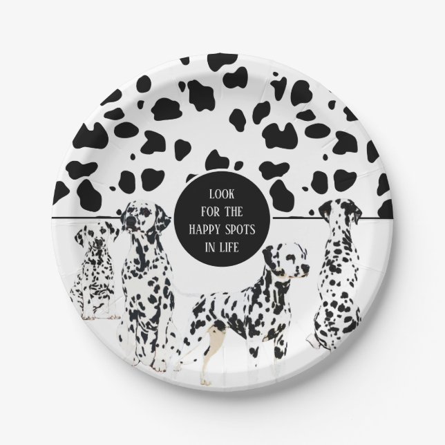 Plato De Papel Cute dálmata Black & White Happy Spots (Anverso)