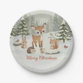 Plato De Papel Cute Deer and Woodland Animals Merry Christmas