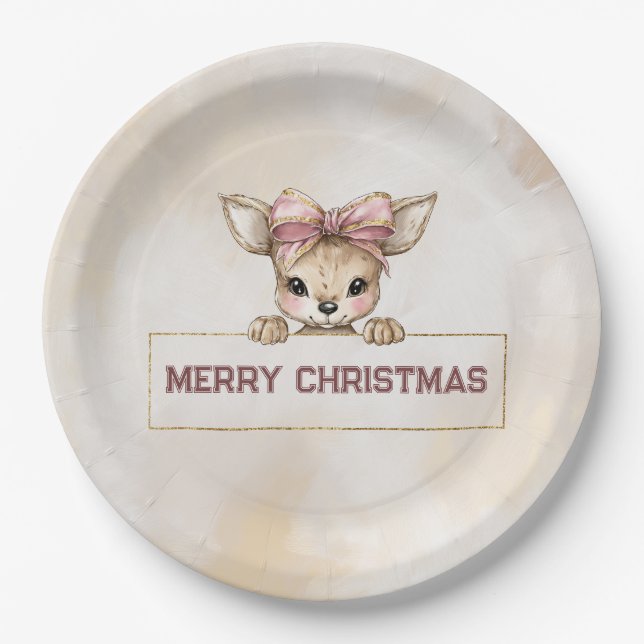 Plato De Papel Cute Deer Christmas Paper Plates Festive Tableware (Anverso)