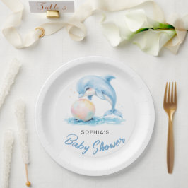 Plato De Papel Cute delfín Minimalista Baby Shower